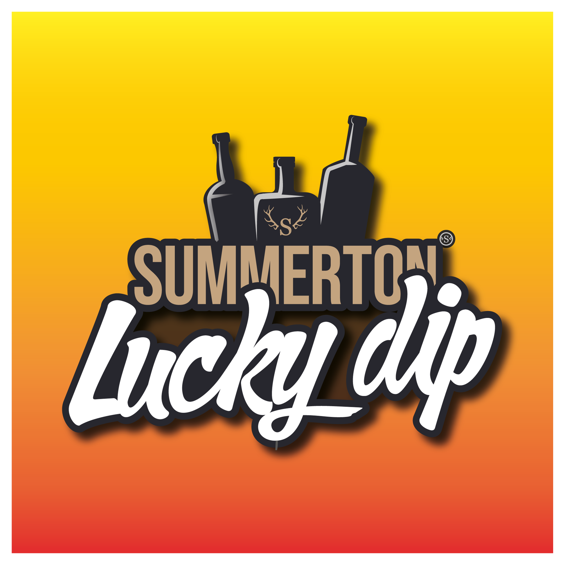 Summerton Lucky Dip logo with bottles on a yellow to orange gradient background