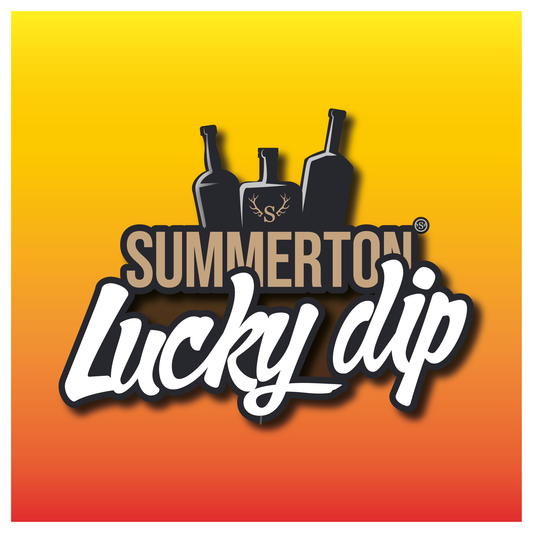 Summerton Lucky Dip logo with bottles on a yellow to orange gradient background